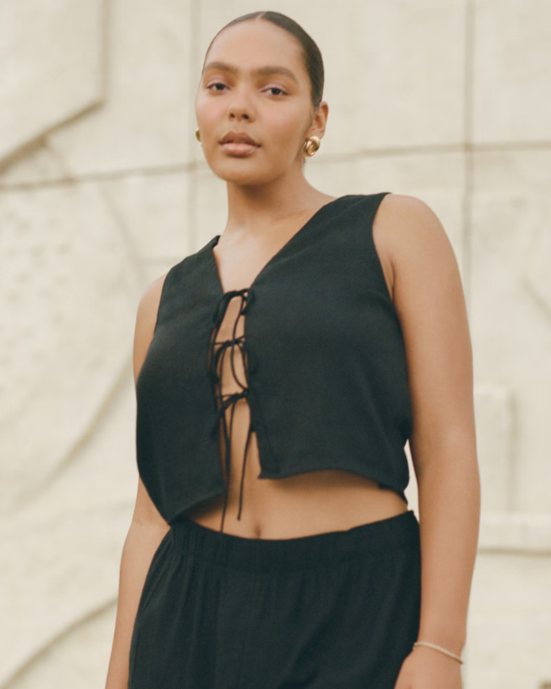 Linen-Blend Tie-Front Vest Top | Abercrombie & Fitch (US)
