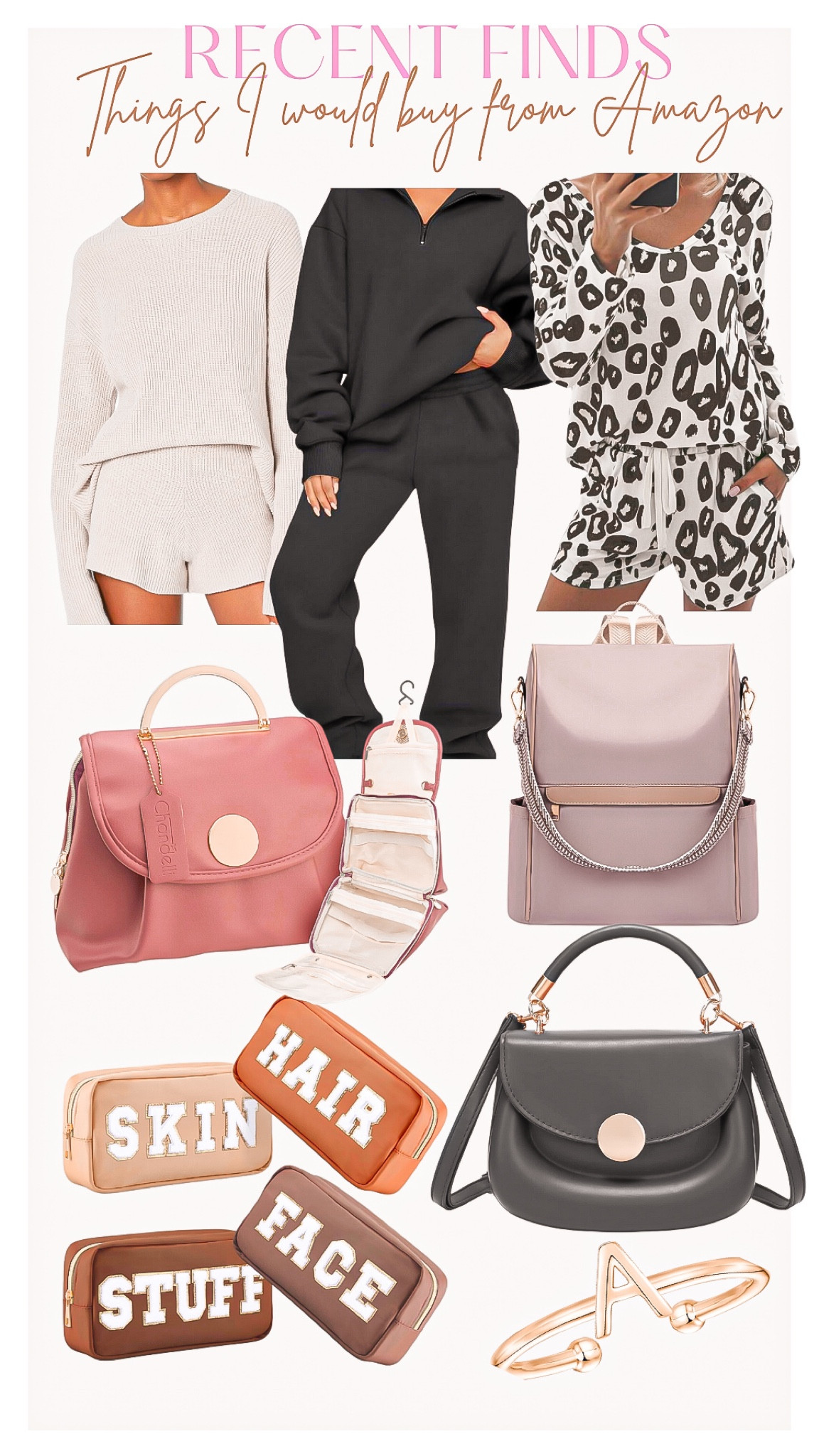 Amazon Finds
• Things I would add to cart🤎

Amazon fashion, Amazon two piece set, pajamas , women’s pajamas, tan two piece set, black two piece set, animal print pajamas, toiletry bag, Womens backpack , neutral finds, makeup bag, makeup bag set, black crossbody bag, initial ring, gold ring, gold  jewelry 

#LTKMostLoved #LTKstyletip #LTKGiftGuide