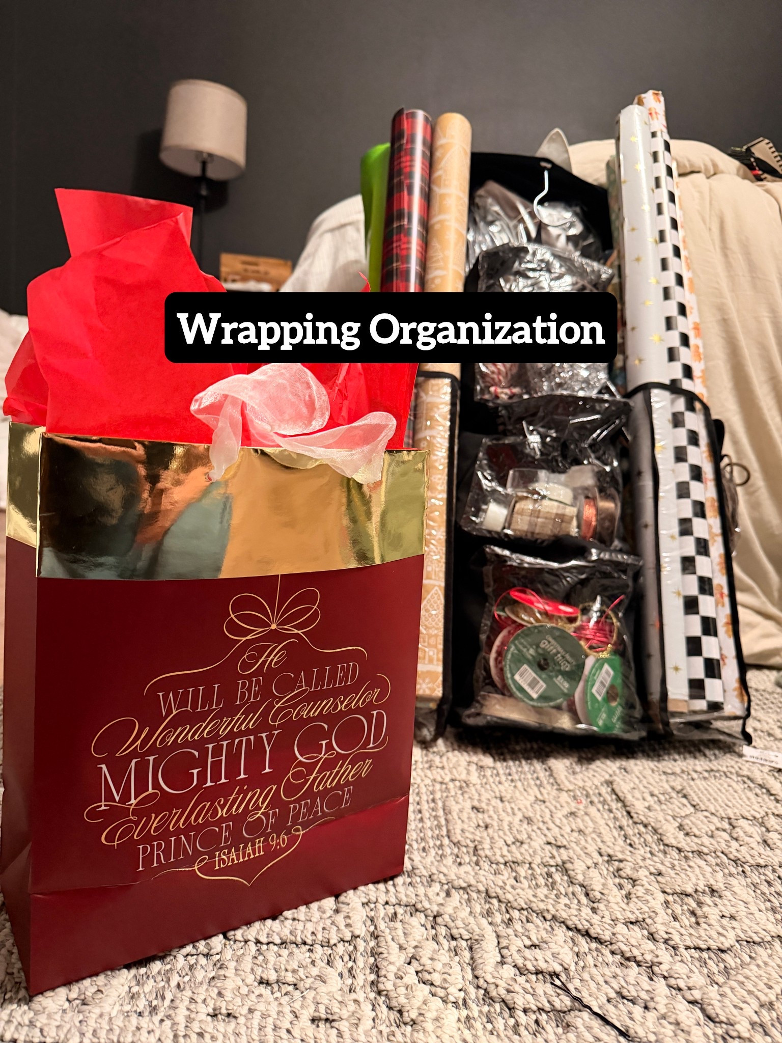 Wrapping organization for wrapping paper, bags, and package ribbon! Keep 2 if needed. One with Christmas and one with wrapping for the rest of the year  

#LTKHoliday #LTKGiftGuide