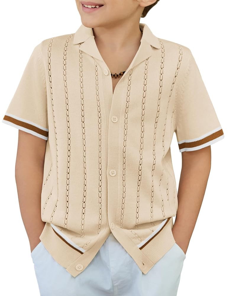 Arshiner Boys Knit Shirts Short Sleeve Button Down Shirt Vintage Fashion Casual Summer Beach Shir... | Amazon (US)