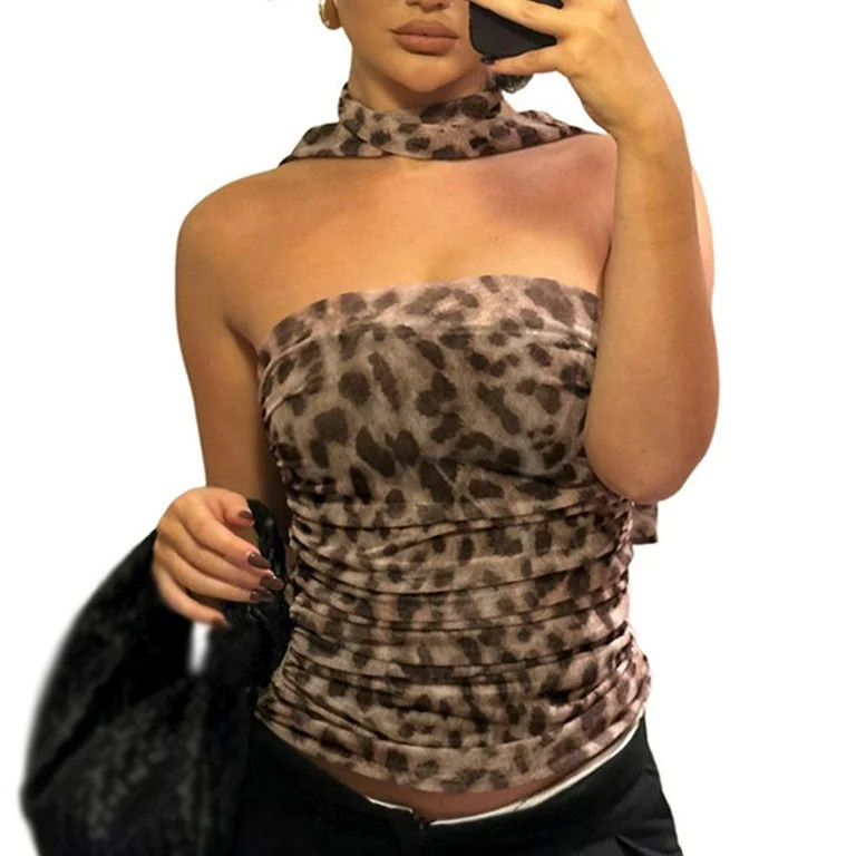 Valcatch Women Leopard Print Tube Top Sexy Strapless Bandeau Crop Tops Cheetah Print Y2k Going Ou... | Walmart (US)