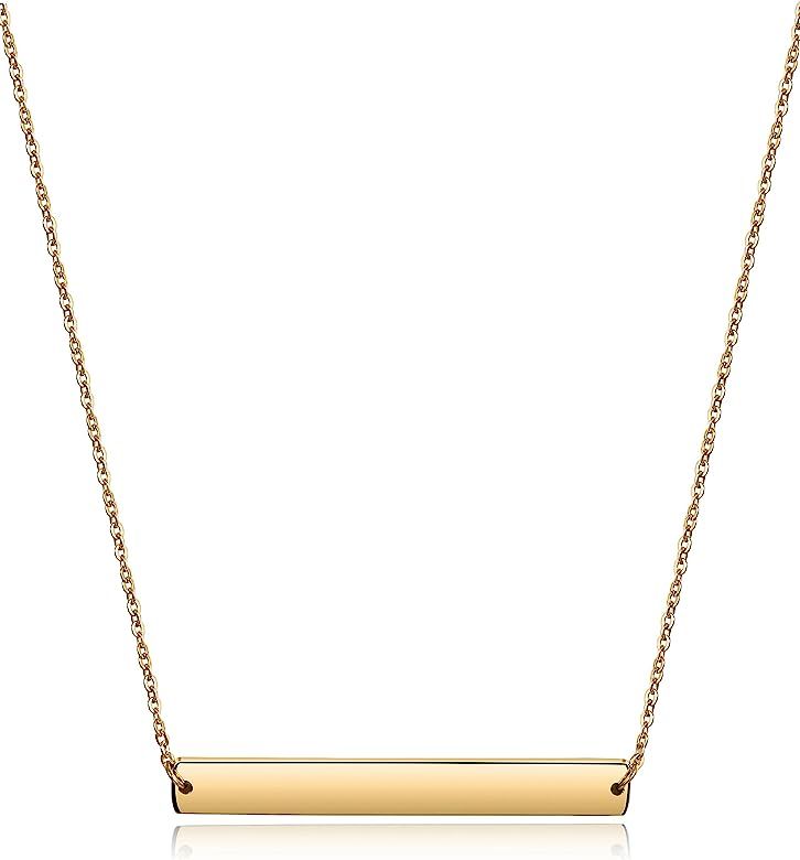 Free Engraving Vertical/Horizontal Bar Necklace Stainless Steel Gold Plated Bar Necklace Layer Ne... | Amazon (US)