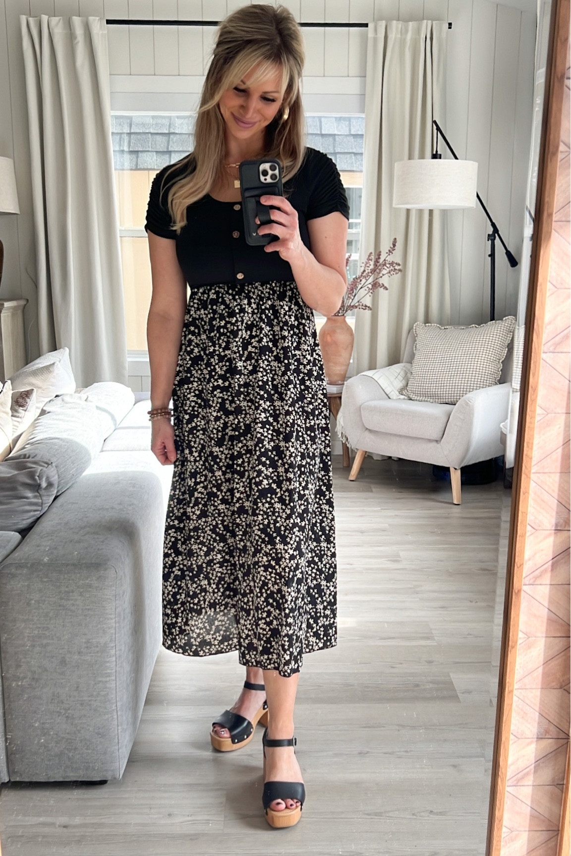 Shein dress with sleeves. This dress would also be a great option for transitioning out of maternity or while your sweet baby bump grows. 
Wearing size small. The arms are a little snug but overall runs TTS. 

#LTKunder50 #LTKstyletip #LTKFind