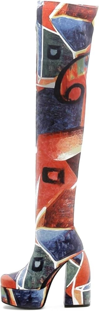 MMKJHNBHQ Plus Size Over The Knee Boots Wide Thigh Lady Sexy Printed Stretch Over-The-Knee Boots ... | Amazon (US)
