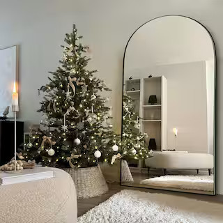 LuxHomez 32 in. W x 71 in. H Oversized Arch Wood Full Length Black Wall Mounted Standing Mirror F... | The Home Depot