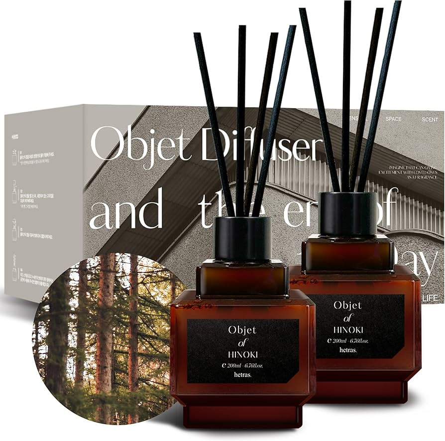 hetras Objet Diffuser Gift Set 6.7 fl.oz. 2 Pack | Hinoki Cypress Scent | Long-Lasting Scented Ro... | Amazon (US)
