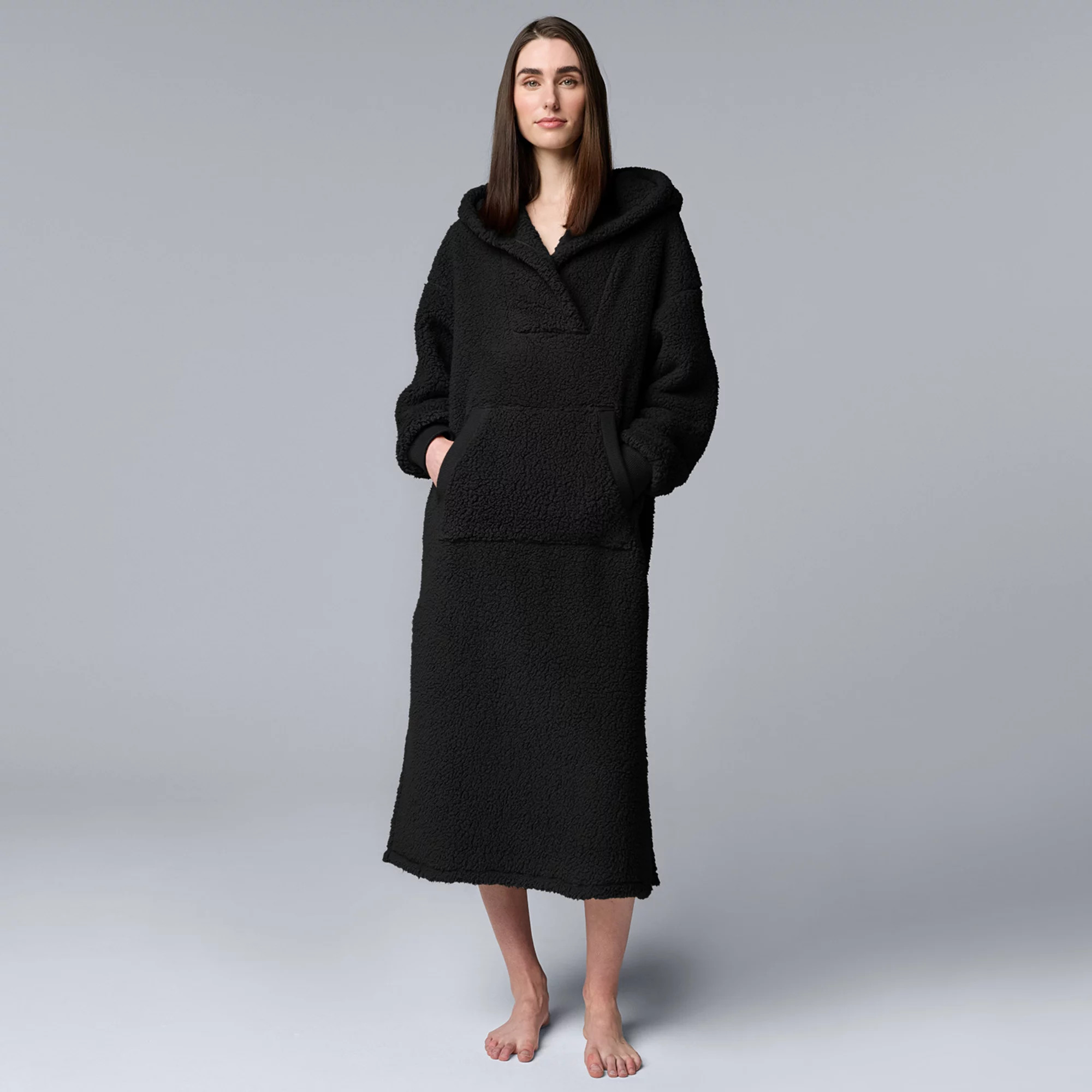 Women's Simply Vera Vera Wang Sherpa Long Sleeve Hooded Lounger | Kohl's