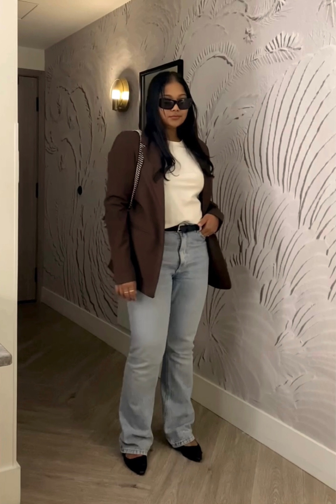 Spring Outfit, spring style, spring work outfit, summer outfit, Dynamite wide leg jeans, light blue wide leg jeans, relaxed suit blazer, dark brown blazer, tailored blazer, white cotton shirt, Winner’s leather flat sandals, black flat, pointed toe sling back kitten heels, summer sandals, shoulder bag, Gucci shoulder bag, outfit inspiration, smart casual outfit ideas 

#LTKfindsunder100 

#LTKcanada #LTKstyletip #LTKworkwear