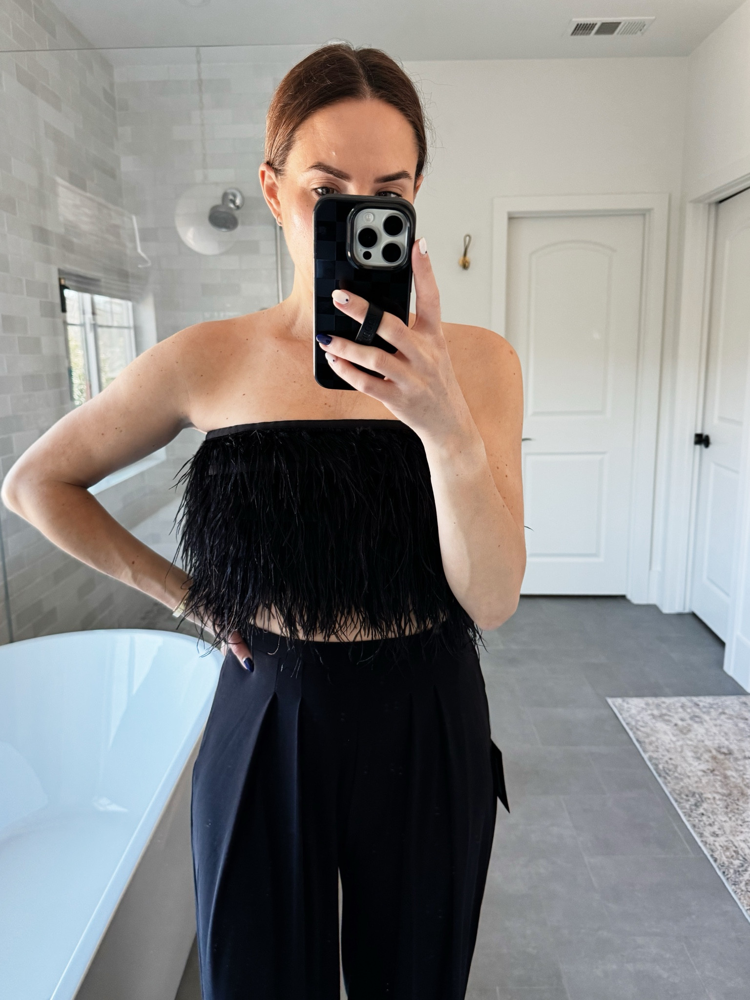 Vegas outfit idea! This feather top is on sale- ordered a M and should have gotten a small! 

#LTKparties #LTKover40 #LTKGala