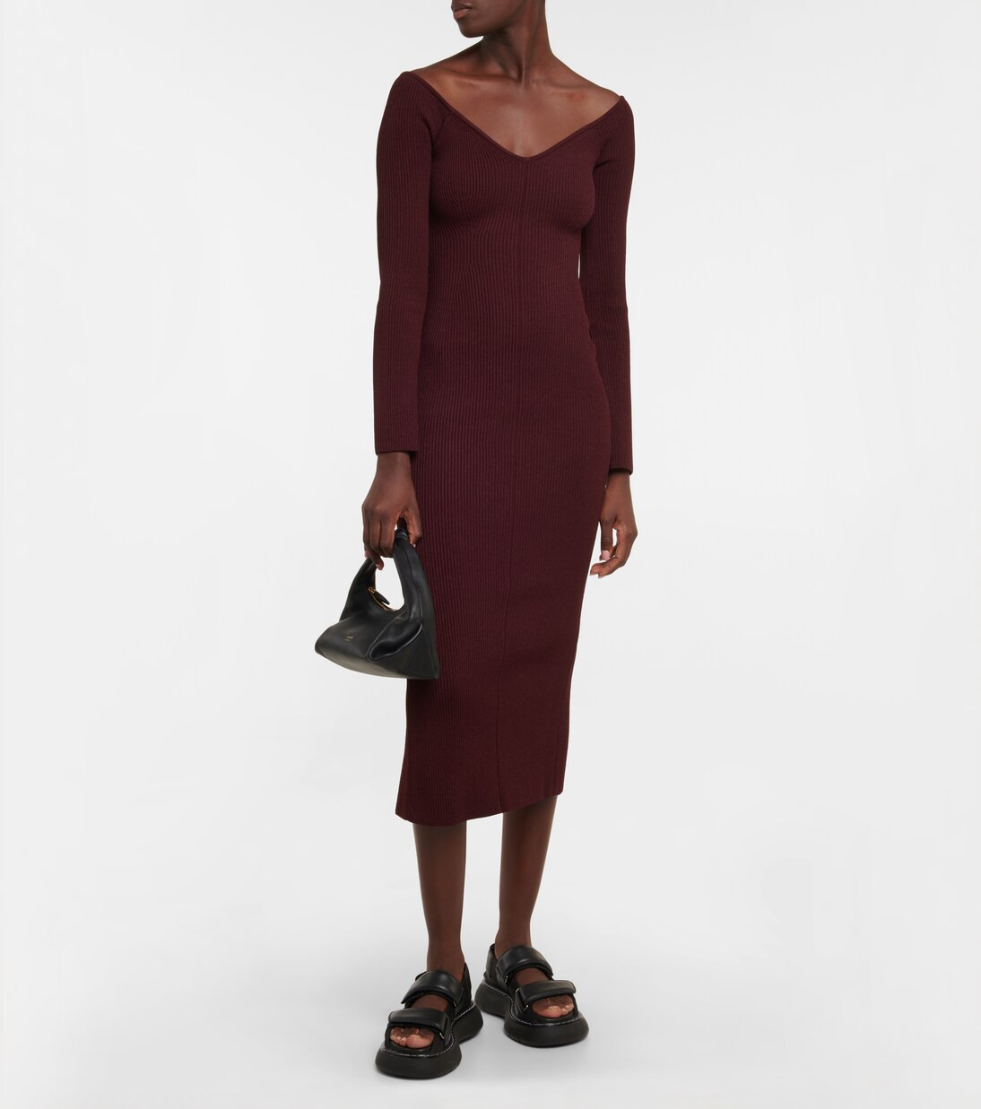 Pia off-shoulder ribbed-knit midi dress | Mytheresa (UK)