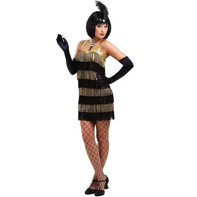 HalloweenCostumes.com X Large Women Women's Fringe Gold Flapper Costume, Black/Orange | Target