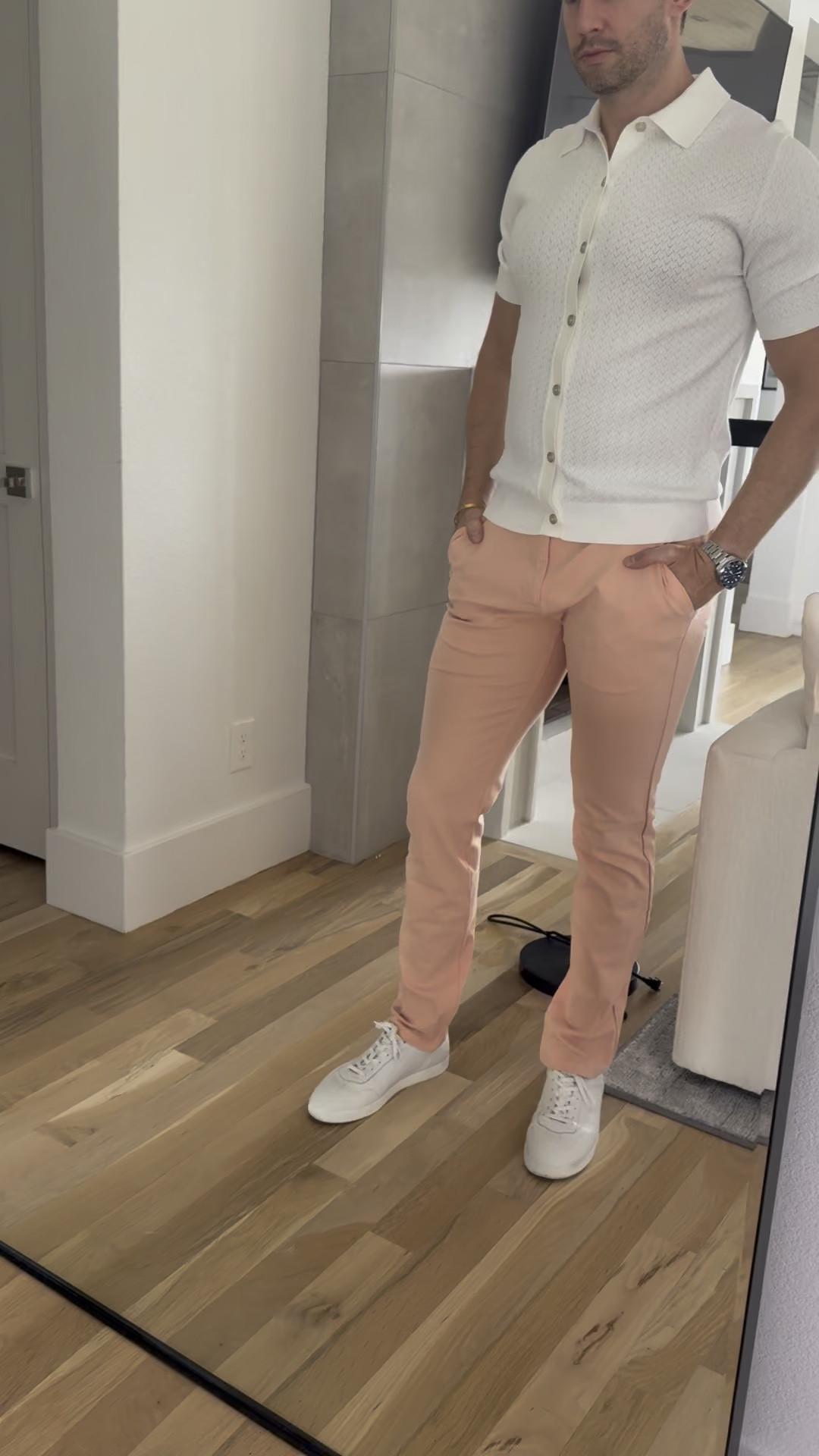 Men’s outfit for spring. Taylor loved these stretchy pants they fit so well and super comfy.come in lots of colors men’s white sneakers outfit idea 

#LTKTall #LTKMens