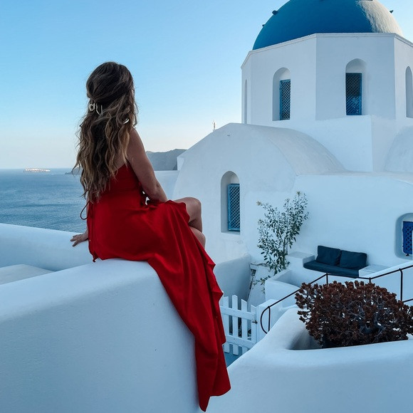 Red flowy dress with low laced back. High slit with ruffles. | Poshmark