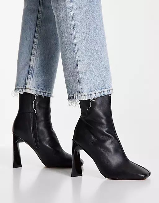 ASOS DESIGN Eagle leather high-heeled square toe boots in black | ASOS (Global)