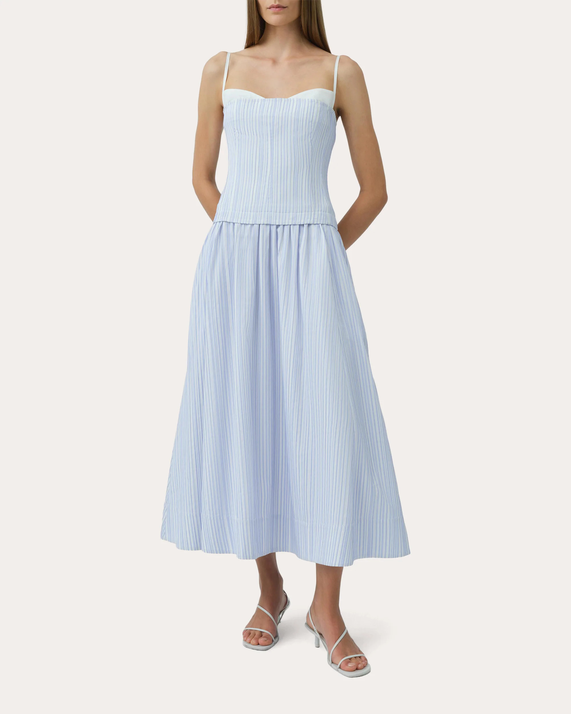 Quinlin Stripe Bustier Midi Dress | Olivela