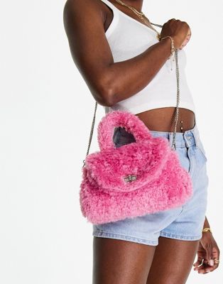 Topshop all over borg twist lock grab in pink | ASOS (Global)