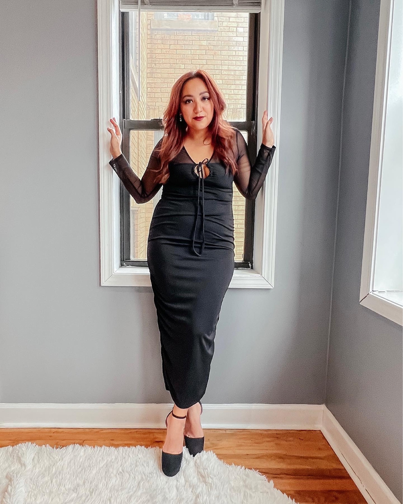 My New Years Outfit! This is perfect all year round 😊 Can’t go wrong with a cute black dress and platform heels. Dress is partially sheer and TTS. Some items are on sale!!

#blackdress #littleblackdress #lbd #sheerdress #mididress #winteroutfit #newyears #newyearsoutfit #trend #trending #midsizefashion #darklips #redhair #winterfashion #ltksalealert #ltkwedding #ltkbeauty #nordstrom #hm #h&m #ltkunder50 #ltkunder100

#LTKstyletip #LTKshoecrush #LTKwedding