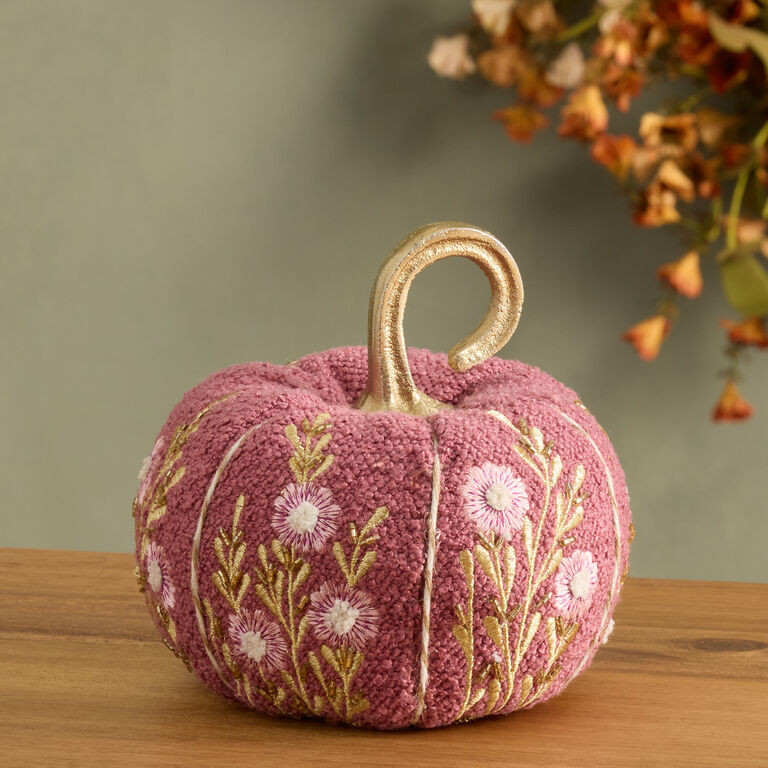 Small Boucle Floral Embroidered Pumpkin Decor | World Market