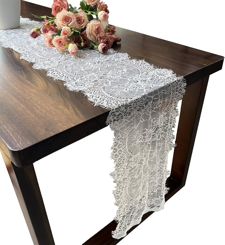 1 Pcs White Lace Table Runner 14 x 120 Inch Vintage Rustic Table Runner for Wedding Bridal Shower... | Amazon (US)