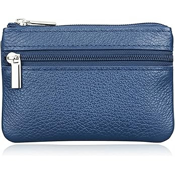 Blue Small Leather Coin Purse Change Pouch for Women Men Kids with Zip Key Ring | Amazon (US)