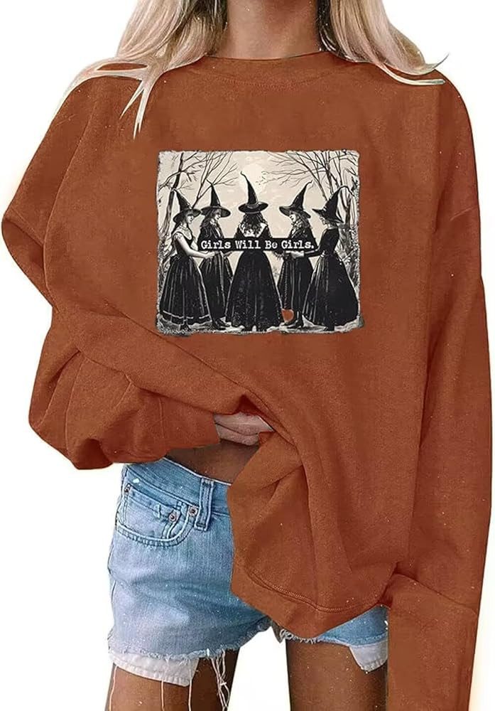 VKEGNIO Halloween Sweatshirt Women Horror Movie Pumpkin Coffee Graphic Sweatshirts Halloween Shir... | Amazon (US)