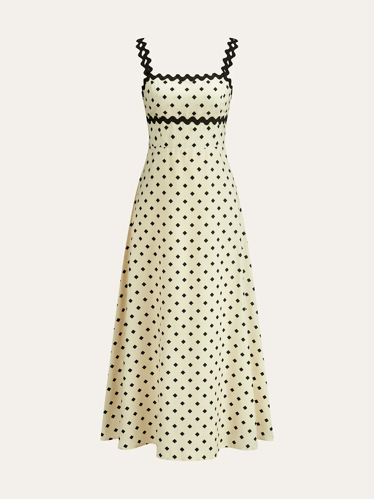 Polka Dot Midi Dress with Scalloped Straps | Commense