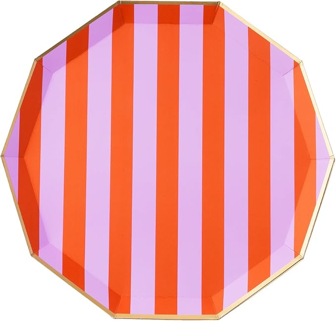 Bonjour Fête Orange & Purple Cabana Stripe Large Plates | Large Disposable Dinner Plates for Hal... | Amazon (US)