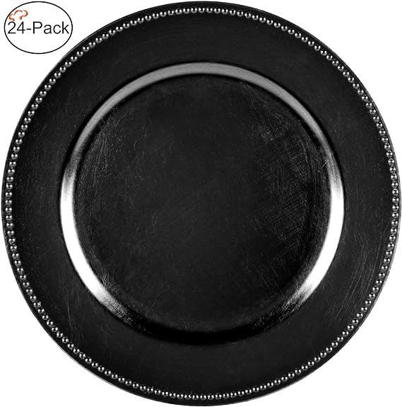 Tiger Chef 13-inch Black Round Beaded Charger Plates, Set of 2,4,6, 12 or 24 Dinner Chargers (24-... | Amazon (US)