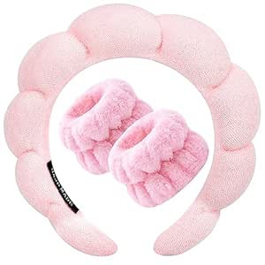 Zkptops Spa Headband for Washing Face Wristband Set Sponge Makeup Skincare, Terry Cloth Bubble So... | Amazon (US)