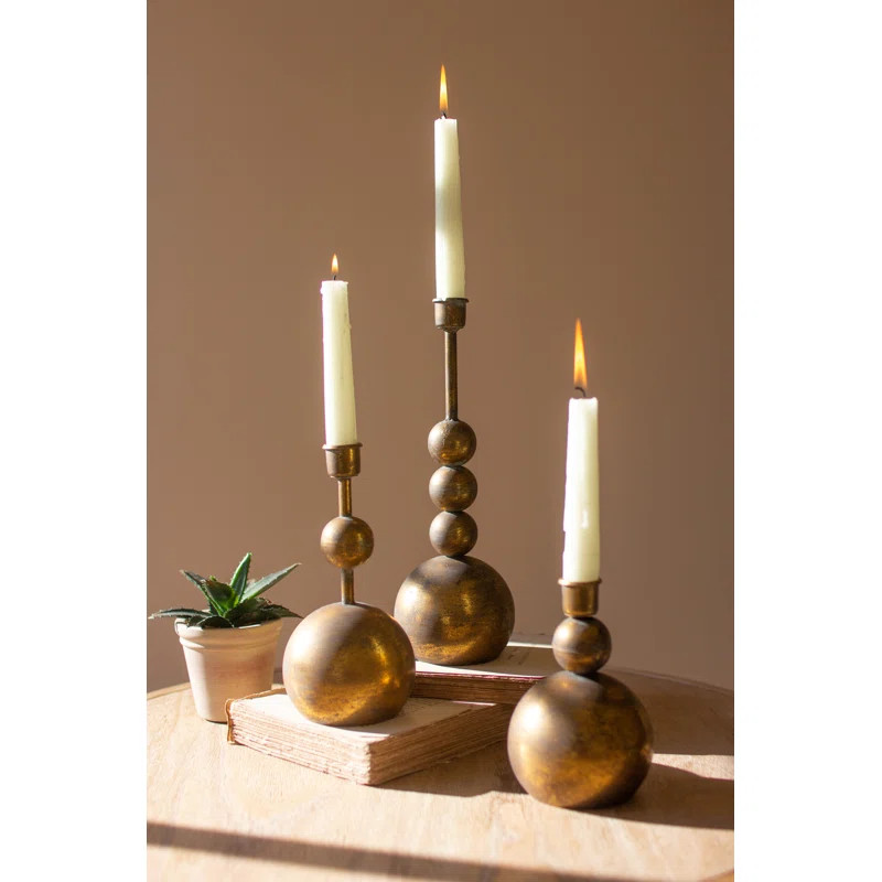 SET OF THREE ANTIQUE BRASS TAPER CANDLE HOLDERS | Wayfair North America