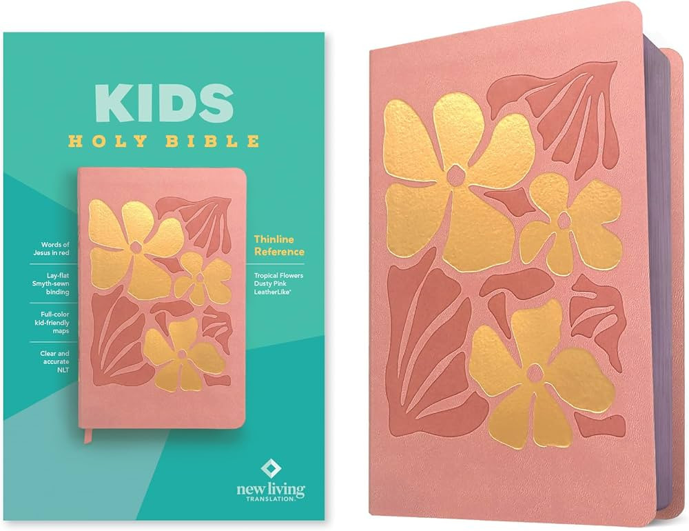 NLT Kids Bible, Thinline Reference Edition (LeatherLike, Tropical Flowers Dusty Pink, Red Letter) | Amazon (US)