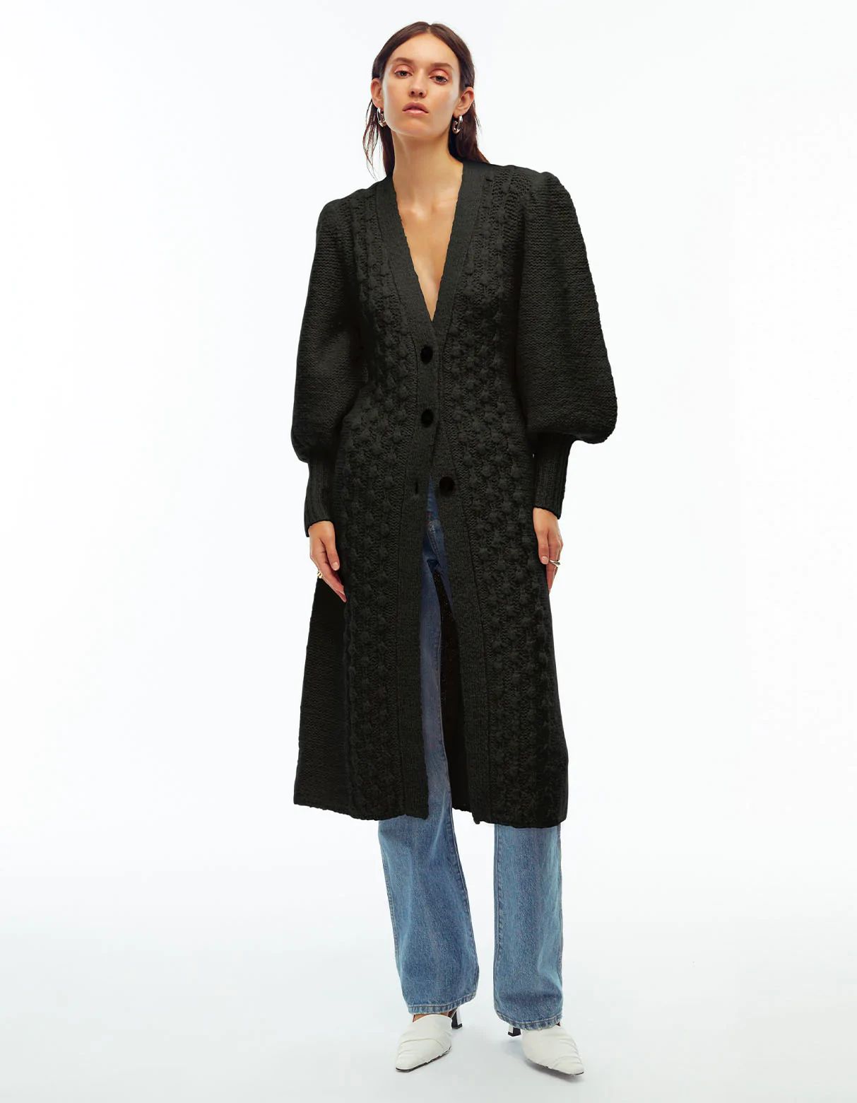 Camille Popcorn Cardi Coat Long Cardigan Black | Toccin