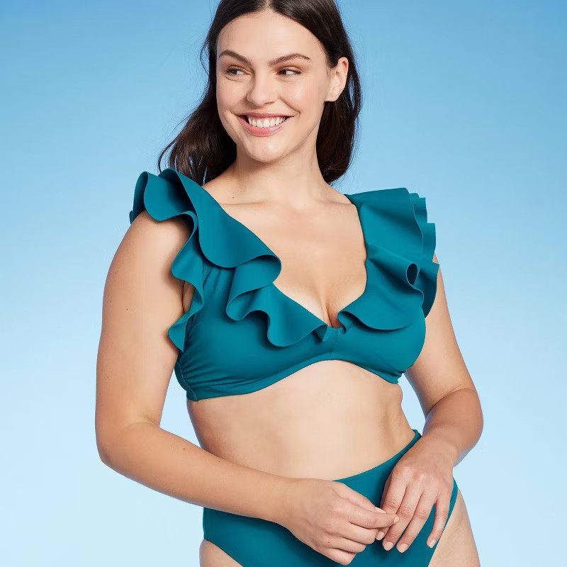 Women's Ruffle Bralette Bikini Top - Shade & Shore™ Teal Green | Target