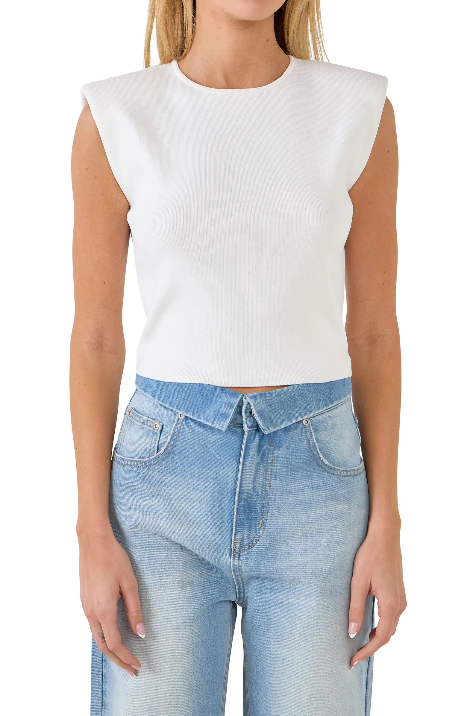 Cutout Padded Shoulder Crop Top | Nordstrom