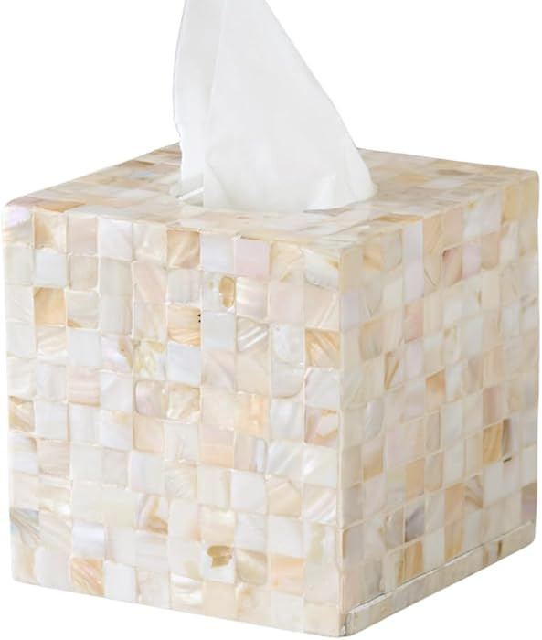 5.9” Mother of Pearl Tissue Box Cover for Kleenex and More – Handcrafted Square Tissue Holder... | Amazon (US)