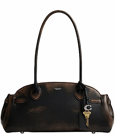 COACH Loved Leather Empire Carryall 34 Satchel Bag - Black Brown | Dillard's
