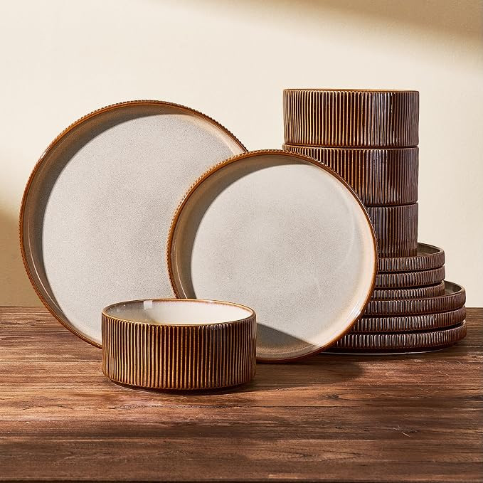 Stoneware Dinnerware Sets, Handcrafted Double Reactive Glaze Plates and Bowls for Everyday & Form... | Amazon (US)