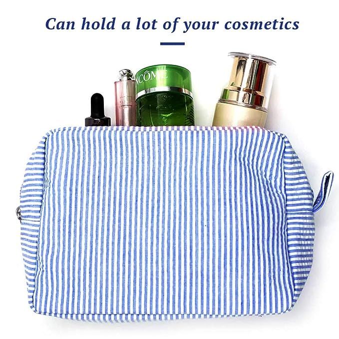 GFU Seersucker Cosmetic Bag, Large Makeup Pouch Travel Toiletry Case with Zipper Closure Seersuck... | Amazon (US)