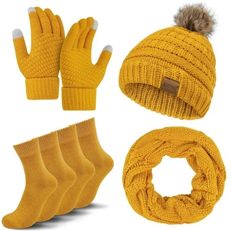 KOITHOT 5 Pcs Women Winter Hat Gloves Scarf Set, Warm Thick Soft Knitted Touch Screen Ginger | Walmart (US)