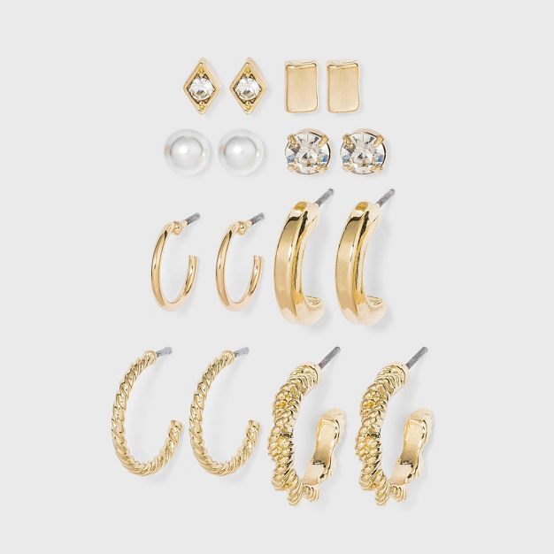 Multi Gold Hoops and Cubic Zirconia Stud Earring Set 8pc - A New Day&#8482; | Target