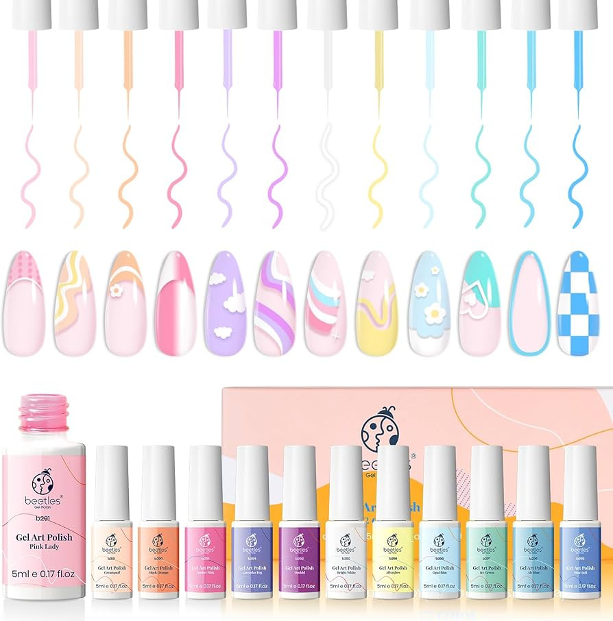 beetles Gel Polish Set, 12 Colors Sheer Pink Nude Blue Purple White Yellow Orange Lavender Gel Po... | Amazon (US)