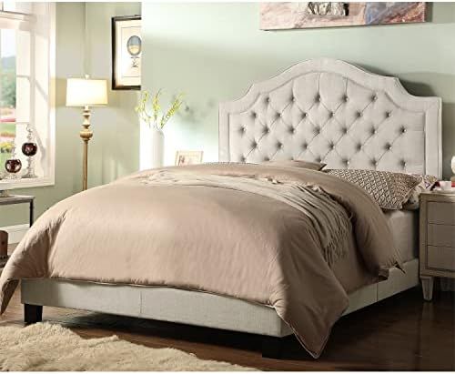 Rosevera Angelo Linen Upholstered Bed with Adjustable Headboard and Button Tufting, Queen, Beige | Amazon (US)