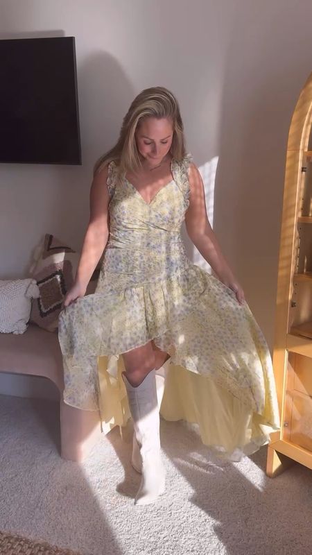 🌼 If you are going to a wedding this Spring you need this dress. 

I'm currently loving this yellow floral high low dress from Abercrombie. It's chic, elegant, and perfect for any spring event.

👠Pair it with some classy heels for that timeless look or... 

👢Kick it up a notch like I did with a pair of stylish cowboy boots. It's all about making it your own, and who says you can't be both elegant and fun?

For reference, I'm wearing a Medium petite and it fits like a dream. 

Step out in style, lovelies! 💃 #Fashionista #SpringWeddingVibes #abercrombie @abercrombie

#LTKwedding #LTKmidsize #LTKstyletip