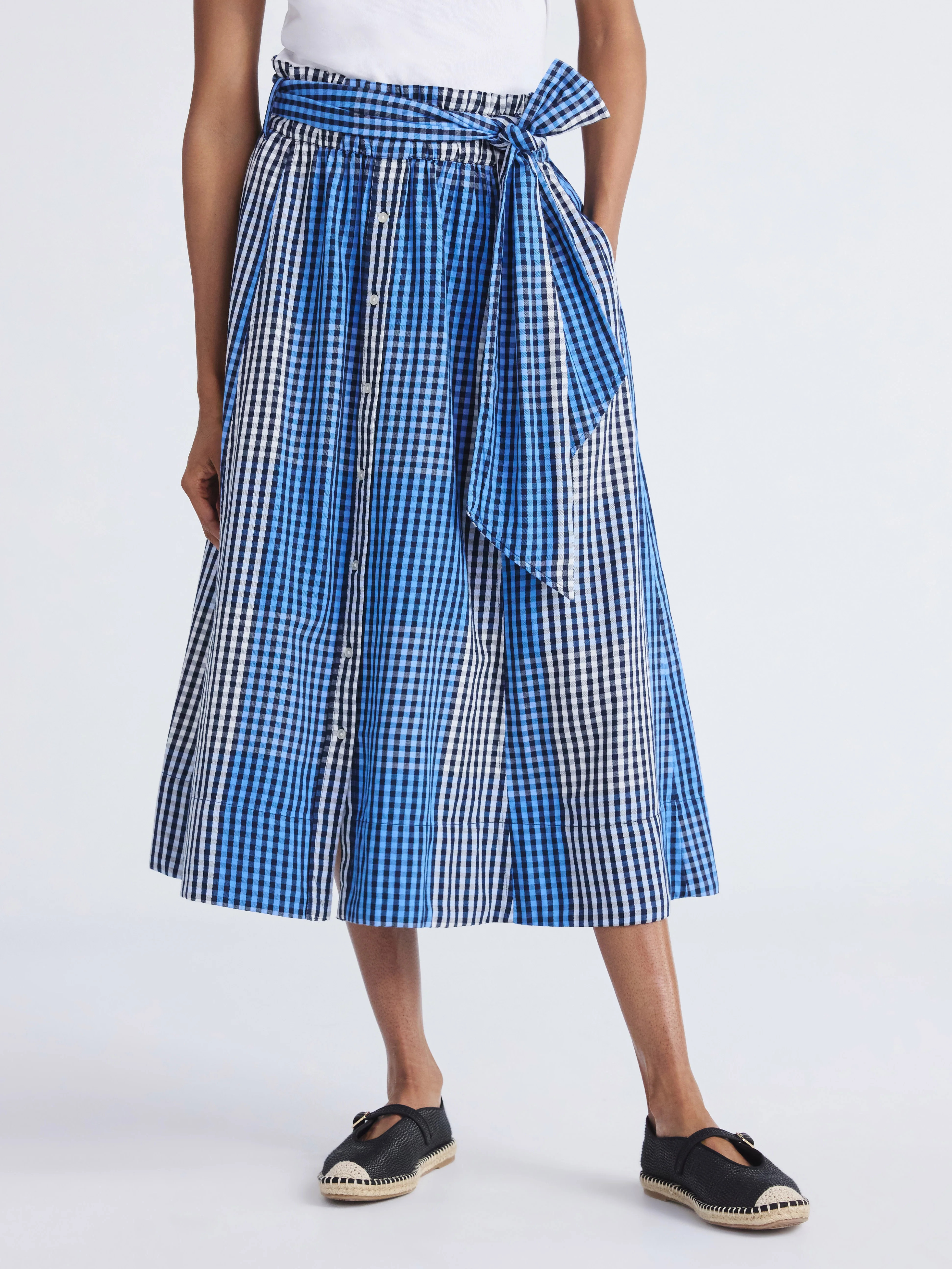 Free Assembly Women's and Women's Plus Cotton Button Front Midi Skirt with Paperbag Waist, Sizes ... | Walmart (US)