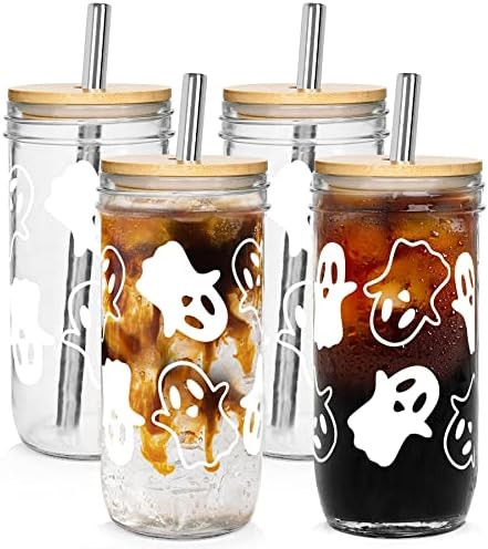Halloween Cups, 24oz Halloween Mason Jar with Lid and Straw Halloween Tumbler Coffee Cups Halloween  | Amazon (US)