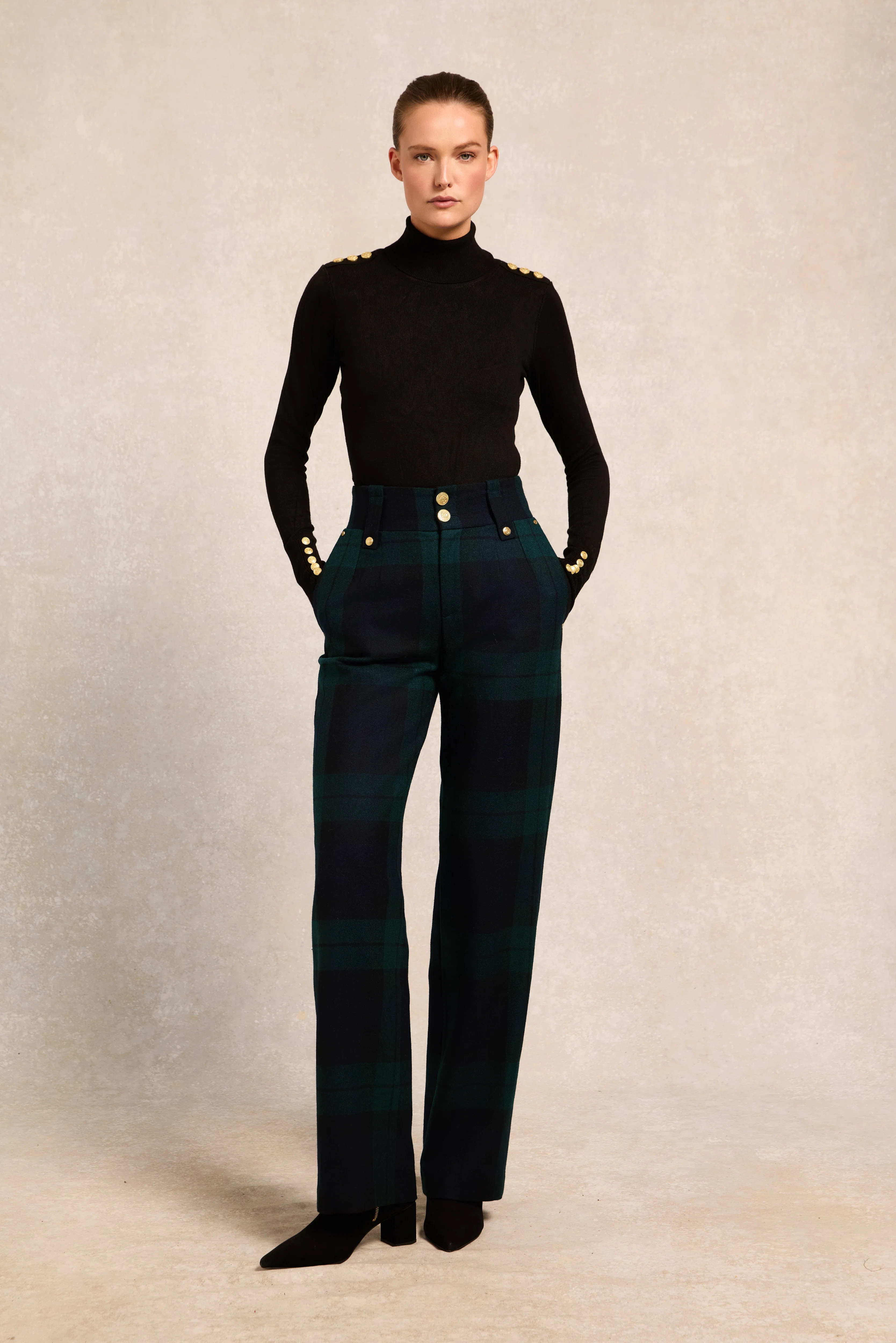 High Waisted Straight Trouser (Blackwatch) | Holland Cooper