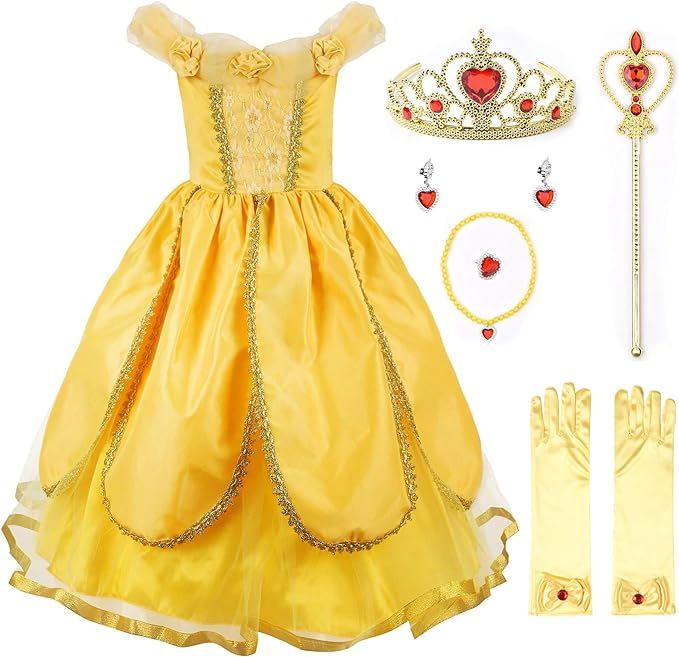 JerrisApparel Christmas Party Fancy Costume Deluxe Princess Dress Up for Girls | Amazon (US)