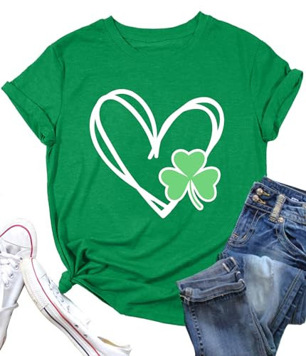 St. Patrick's Day Shirt Women Heart Clover Graphics T-Shirts St Pattys Irish Gifts Shamrock Short Sleeve Tee Shirts | Amazon (US)