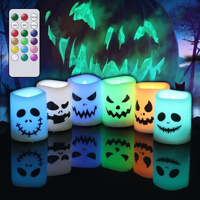 GenSwin Halloween Flameless Votive Candles Color Changing with Remote Timer, Battery Operated LED... | Amazon (US)