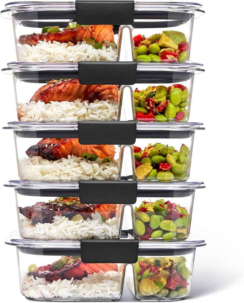 Rubbermaid Brilliance Meal Prep Containers, 2-Compartment Food Storage Containers, 2.85 Cup, 5-Pa... | Amazon (US)